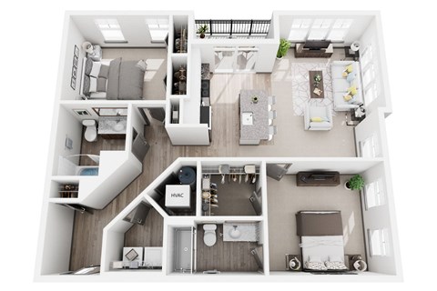 Floor plan for 2 beds, 2 baths, 1062 sqft